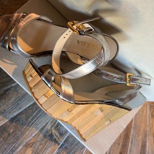 Prada Silver Strap Bamboo Wedges